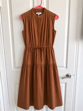 Derek Lam Sleeveless Tie-Waist Midi Dress in Brown
